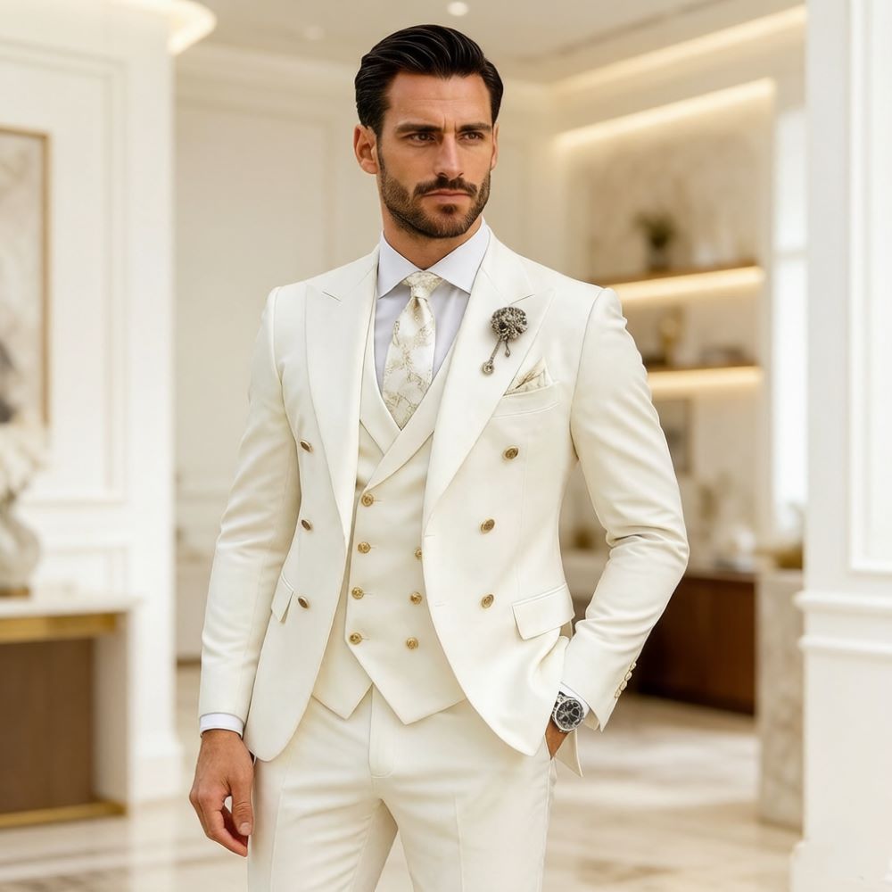 Men Formal Wear For Wedding - Men Ivory Wedding Suit Slim Fit
