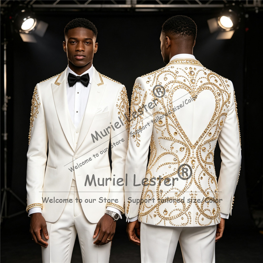 3 Piece Sets Gold Diamond Bead - огляд і ціна Men Formal Wear For Wedding