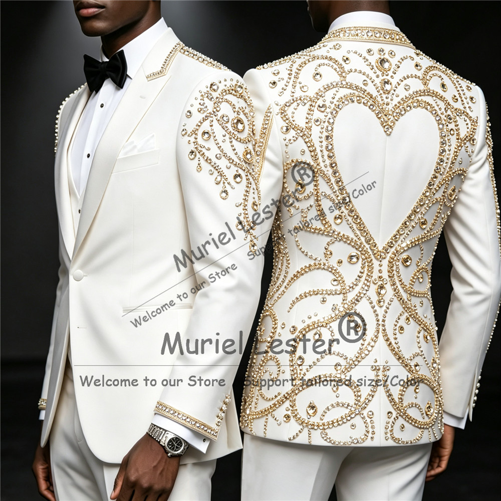 3 Piece Sets Gold Diamond Bead - огляд і ціна Men Formal Wear For Wedding