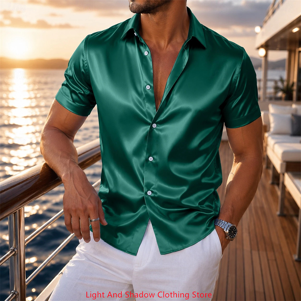Men's Satin Short Sleeved Shir - огляд і ціна Men Formal Wear In Summer