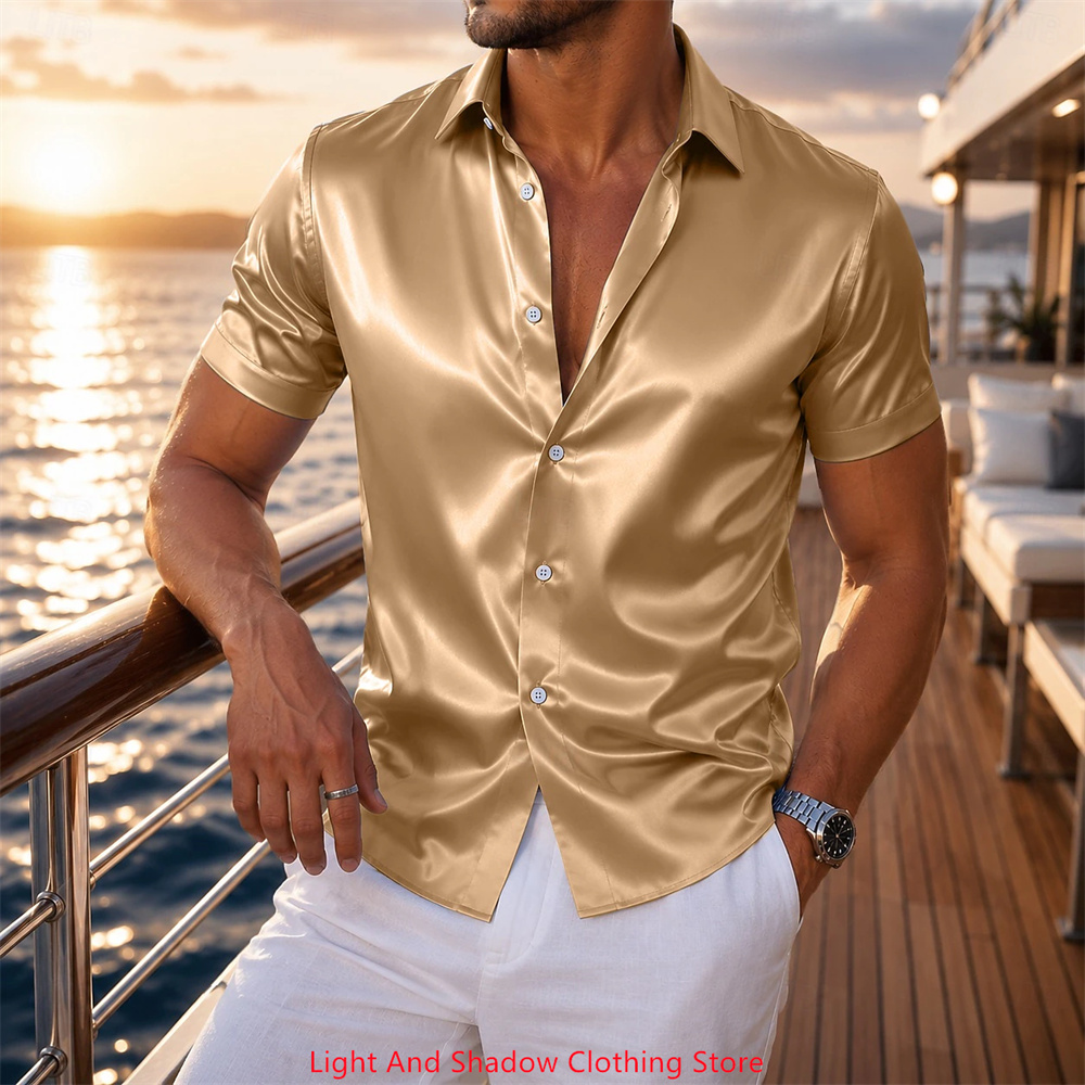 Men's Satin Short Sleeved Shir - огляд і ціна Men Formal Wear In Summer